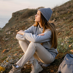 Thoughtful woman in beanie sitting outdoors